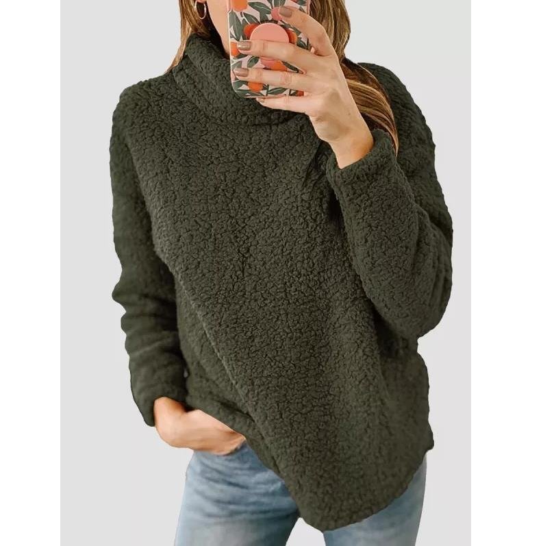 Casual Turtleneck Plain Sweatshirt