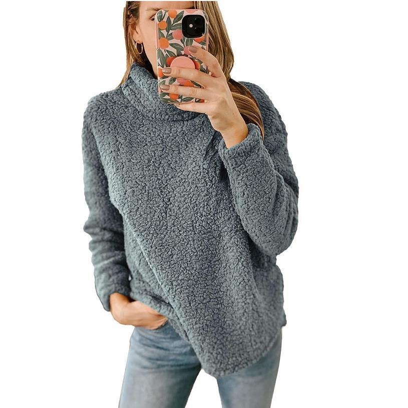 Casual Turtleneck Plain Sweatshirt