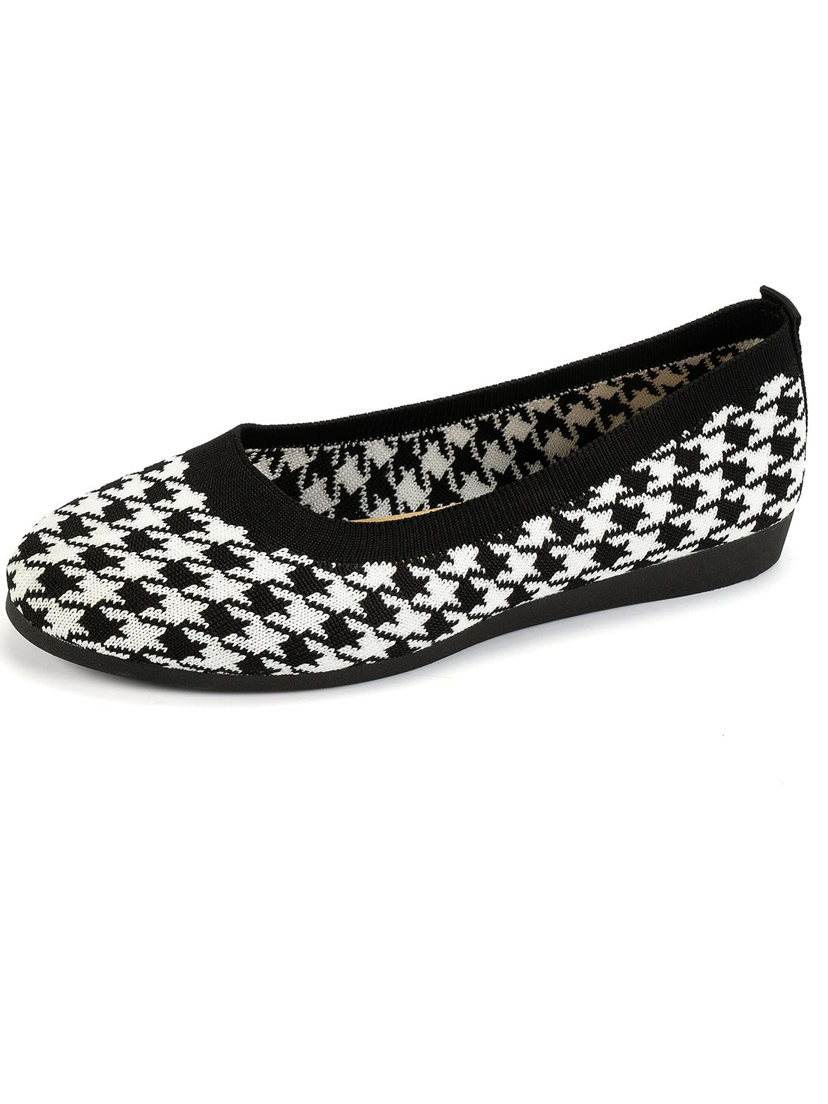 Casual Houndstooth Breathable Slip On Flat Heel Shallow Shoes