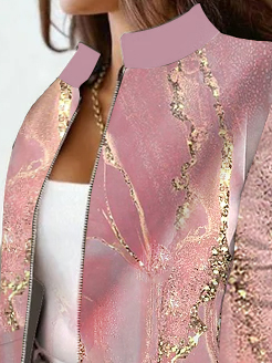 Women's Abstract Graphic Zipper Regular Loose Jacket