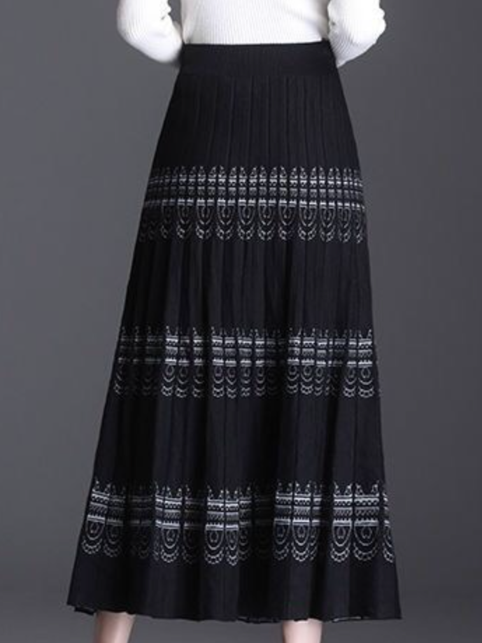 Boho Ethnic A-Line Natural Maxi Skirt
