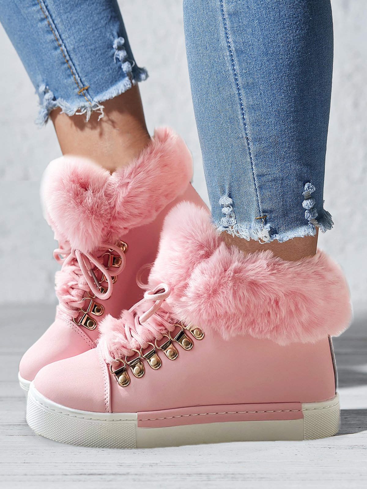Casual Plain Wearable Lace-Up Flat Heel Snow Boots Split Joint