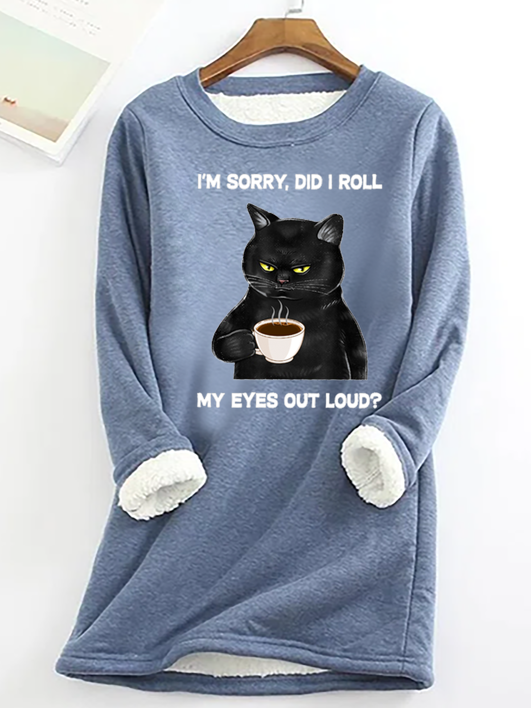 Crew Neck Long Sleeve Cat Regular Micro-Elasticity Regular Fit Shirt For Women