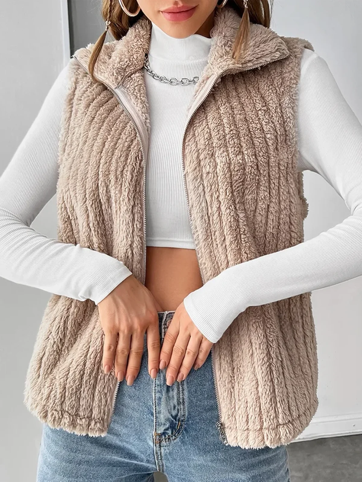 Women's Plain Fleece Loose Vest