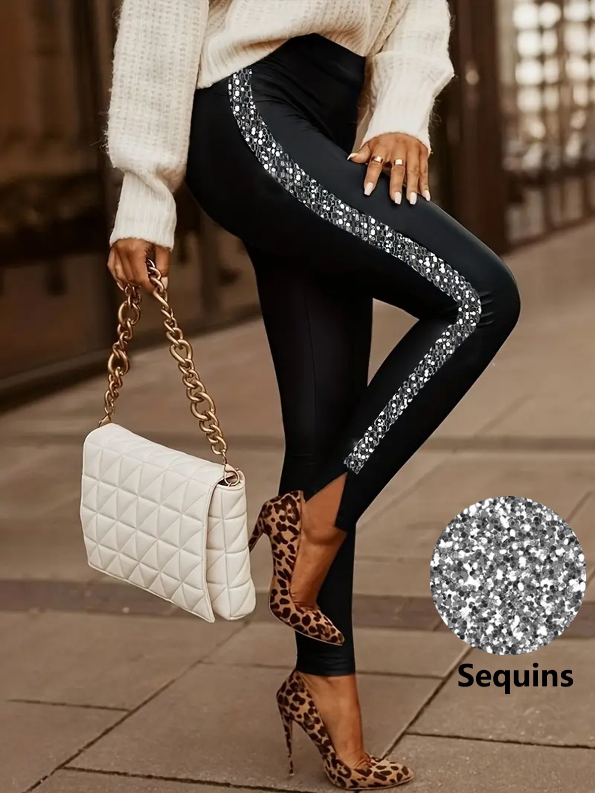 Women's Casual/Holiday Plain Glitter Tight Long Leggings