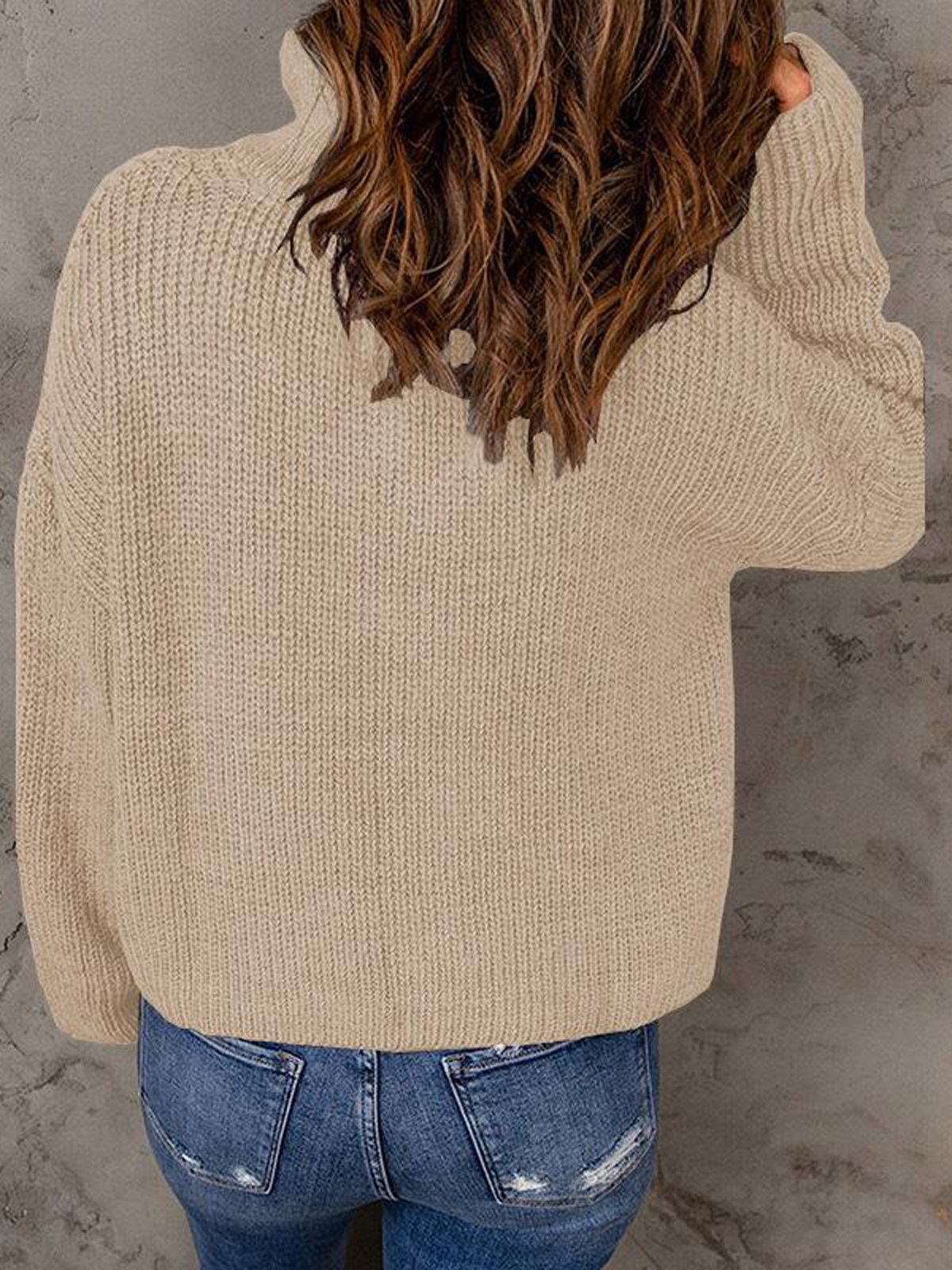 Women Wool/Knitting Plain Long Sleeve Comfy Casual Zipper Sweater