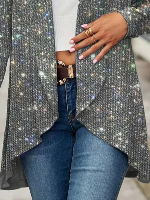 Women's Plain Glitter Regular Mid-long Loose Jacket