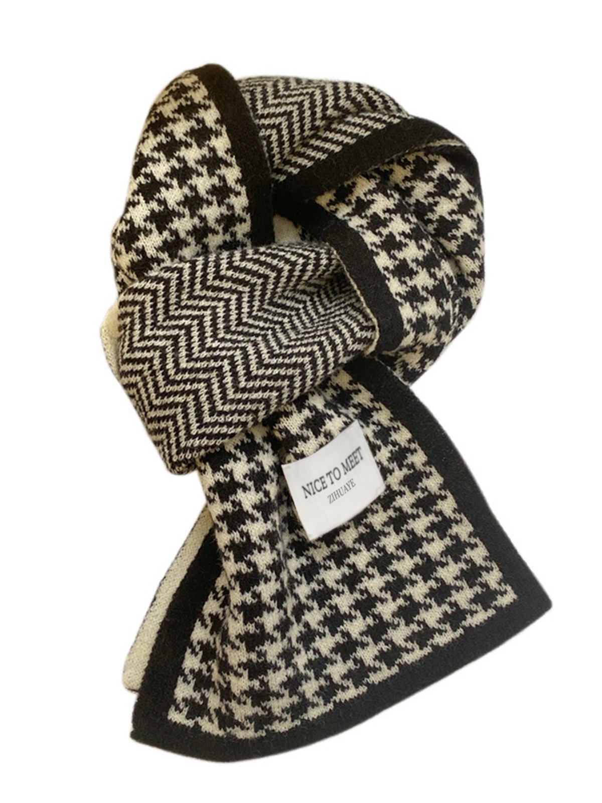 Casual Houndstooth Warmth Knitted Scarf