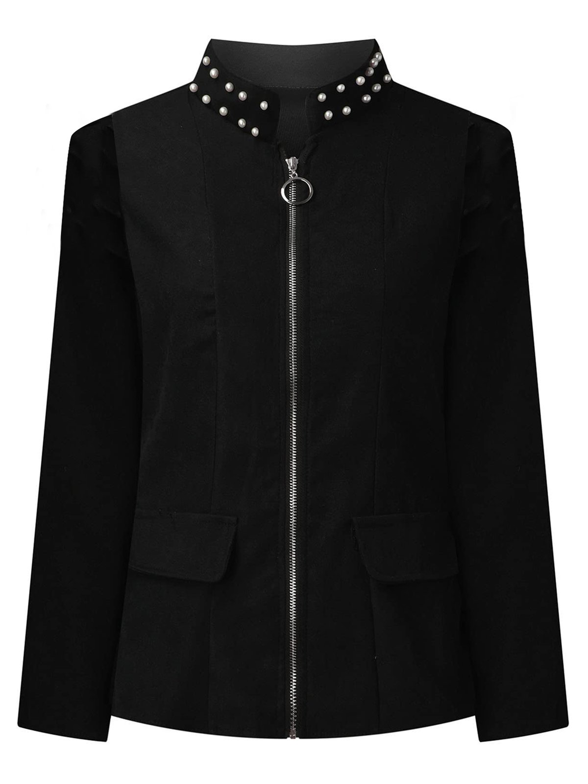 Women's Plain Beaded Regular Loose Jacket