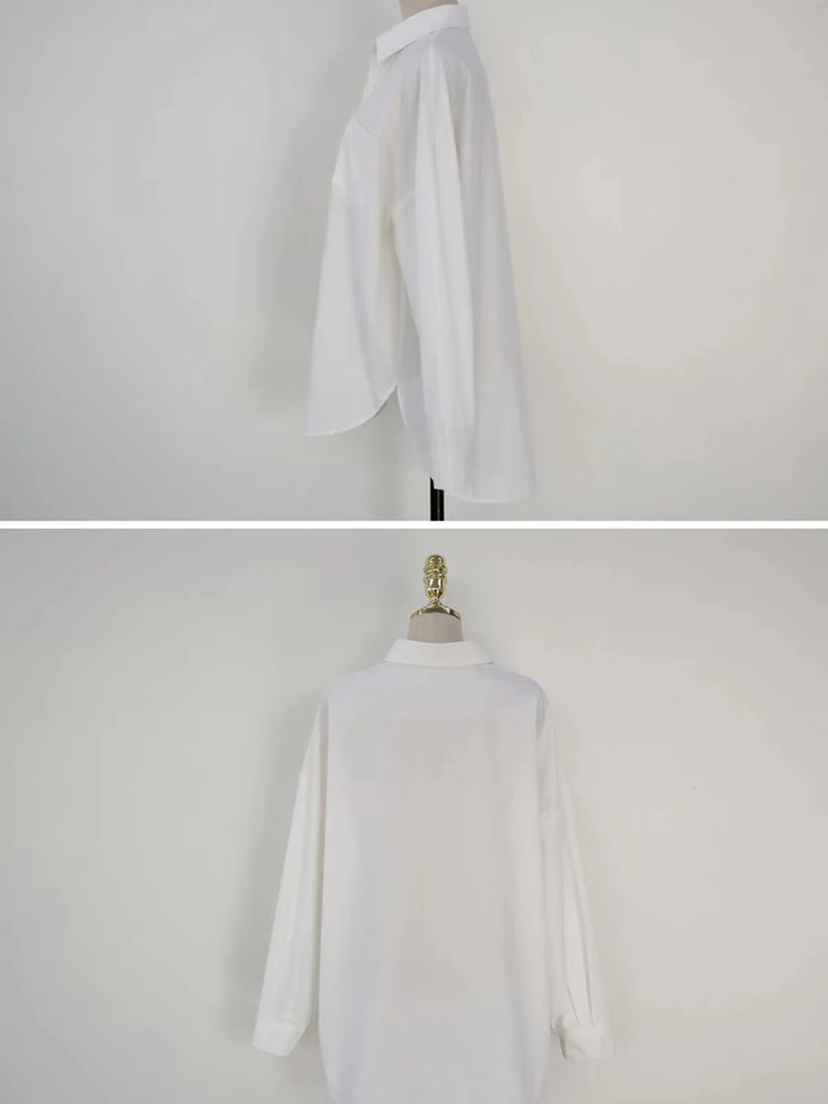Women Shirt Collar Long Sleeve Plain Regular Loose Cotton Blouse