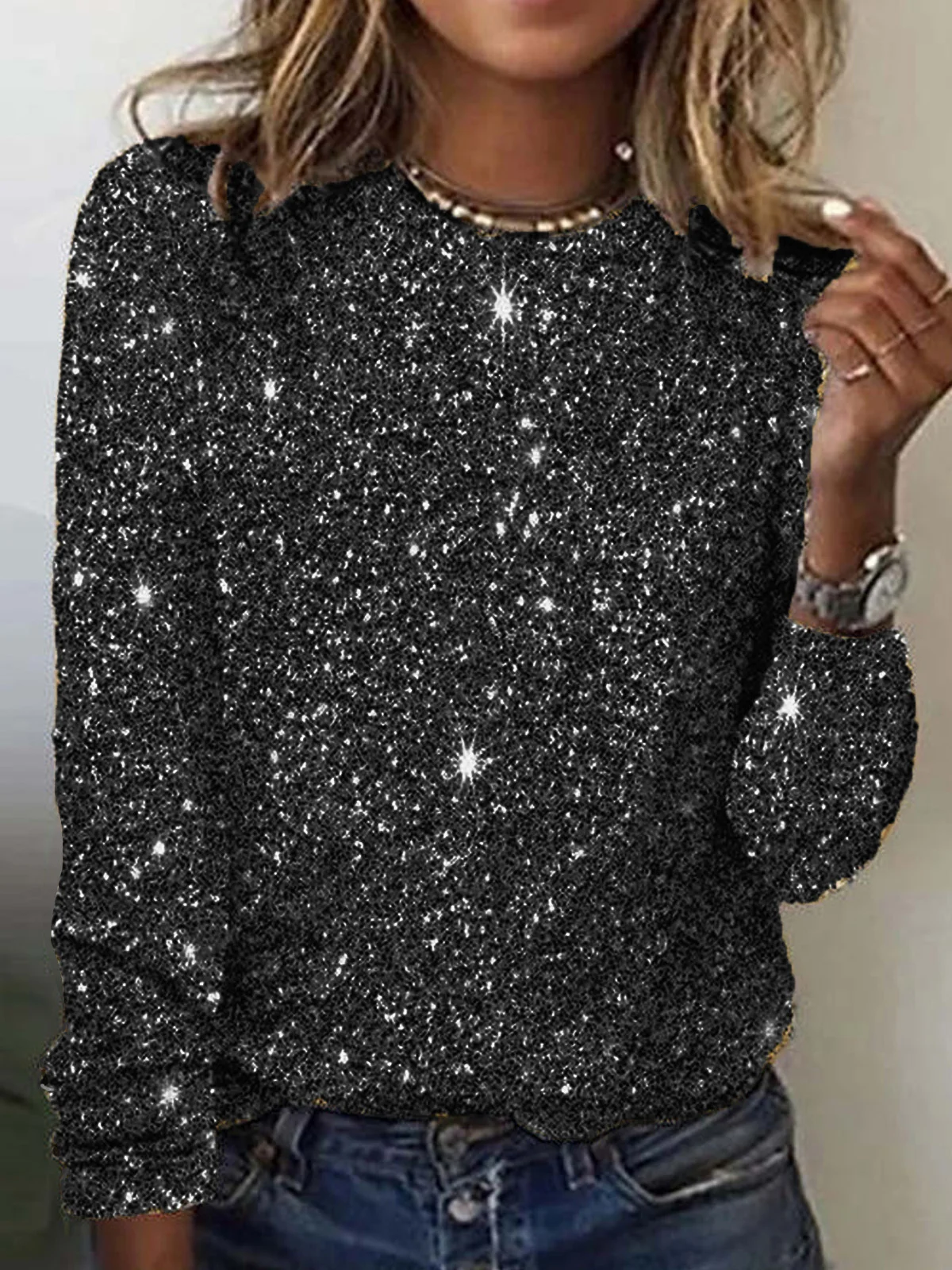 Casual Christmas Crew Neck Long Sleeve T-shirt