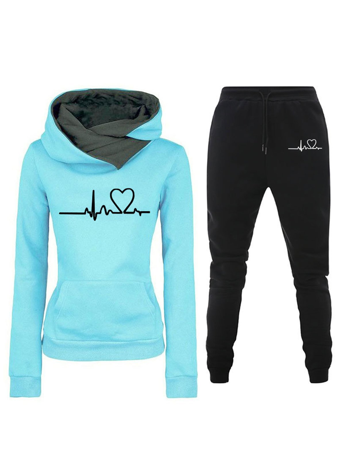Women Text Letters Hoodie Long Sleeve Comfy Casual Top With Pants Two-Piece Set