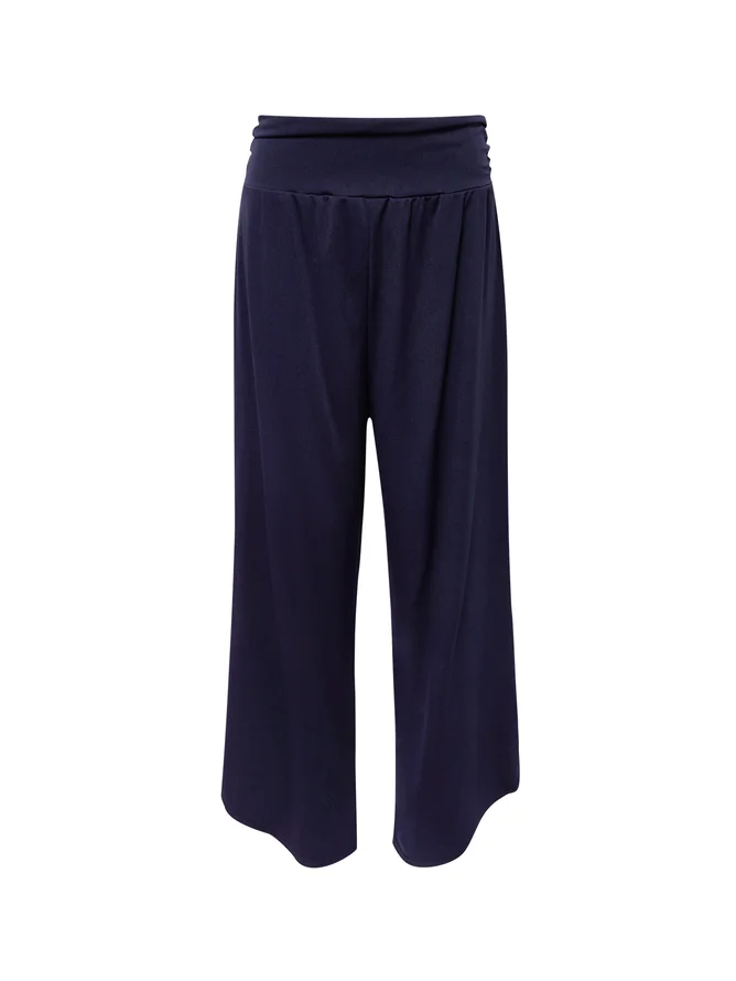 Loose Plain Casual Solid Slant Pocket Ruched Waist Straight Leg Pants