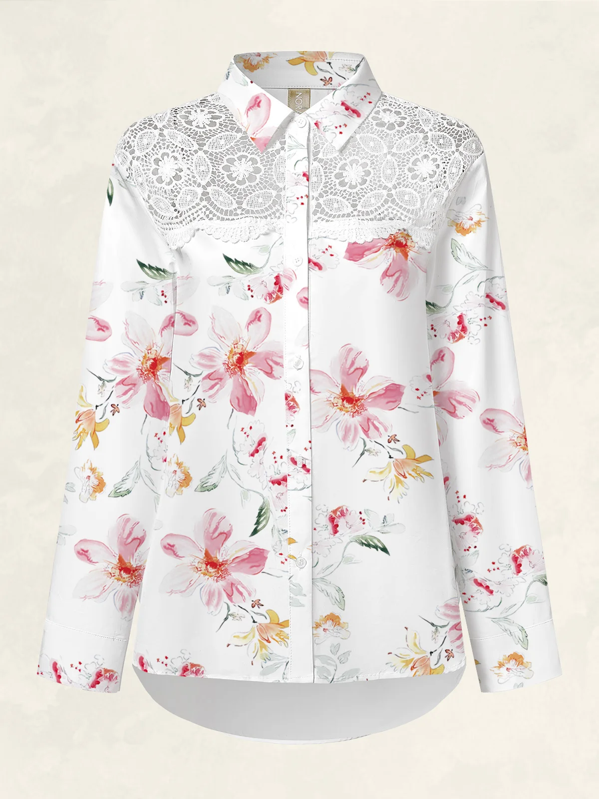 Women's Blouse Shirt Collar Long Sleeve Floral Lace Regular Loose Shirt