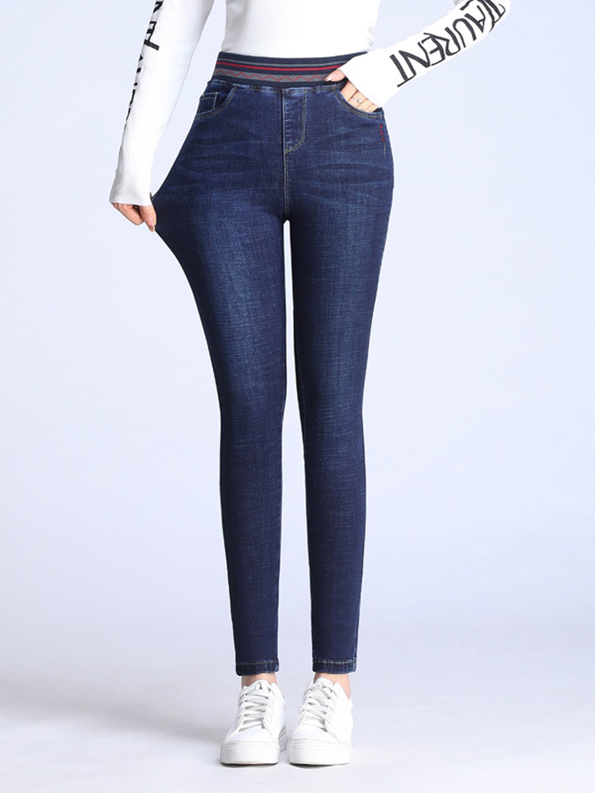 Casual Plain Denim Jeans