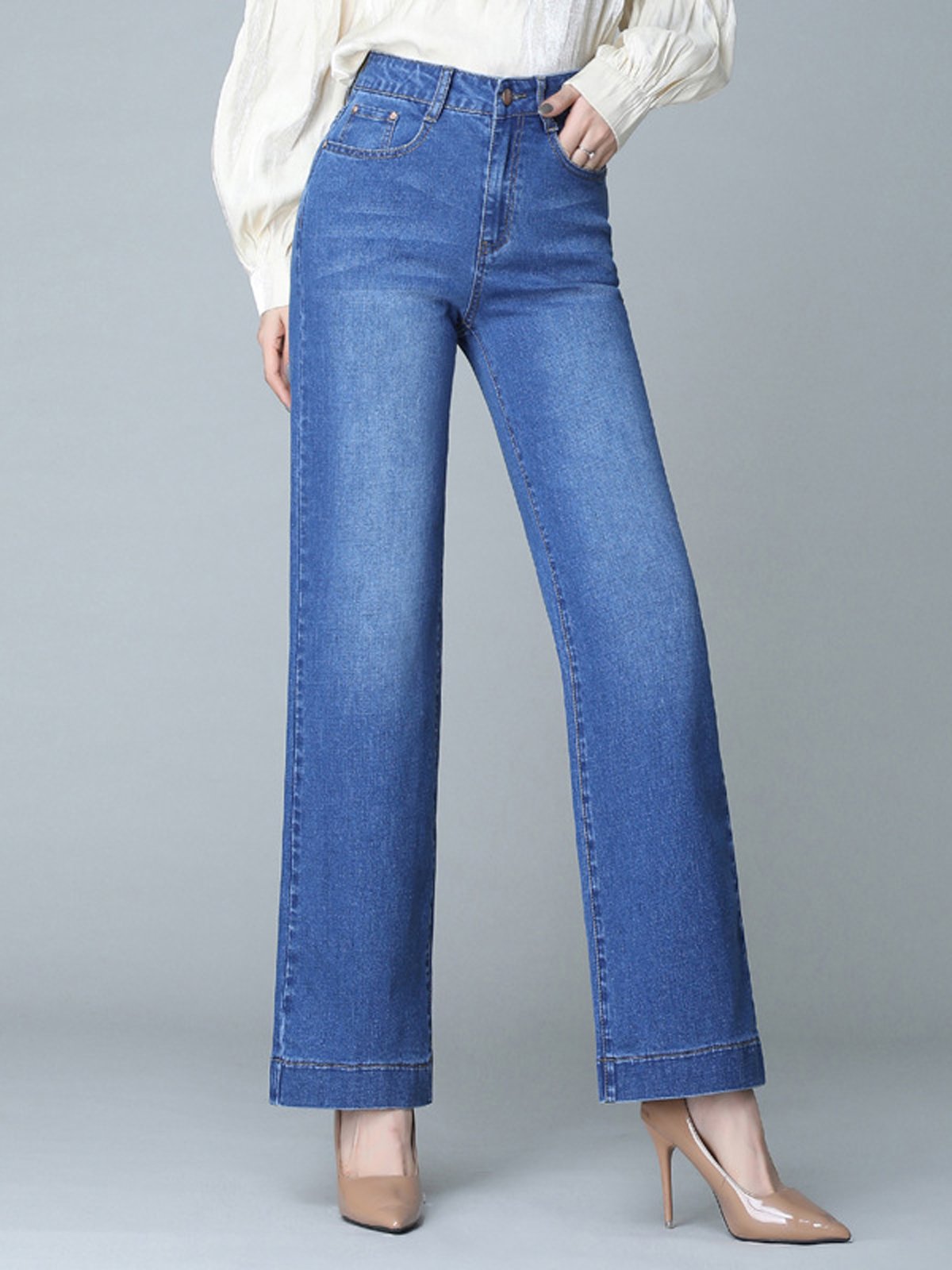 Plain Denim Loose Casual Jeans
