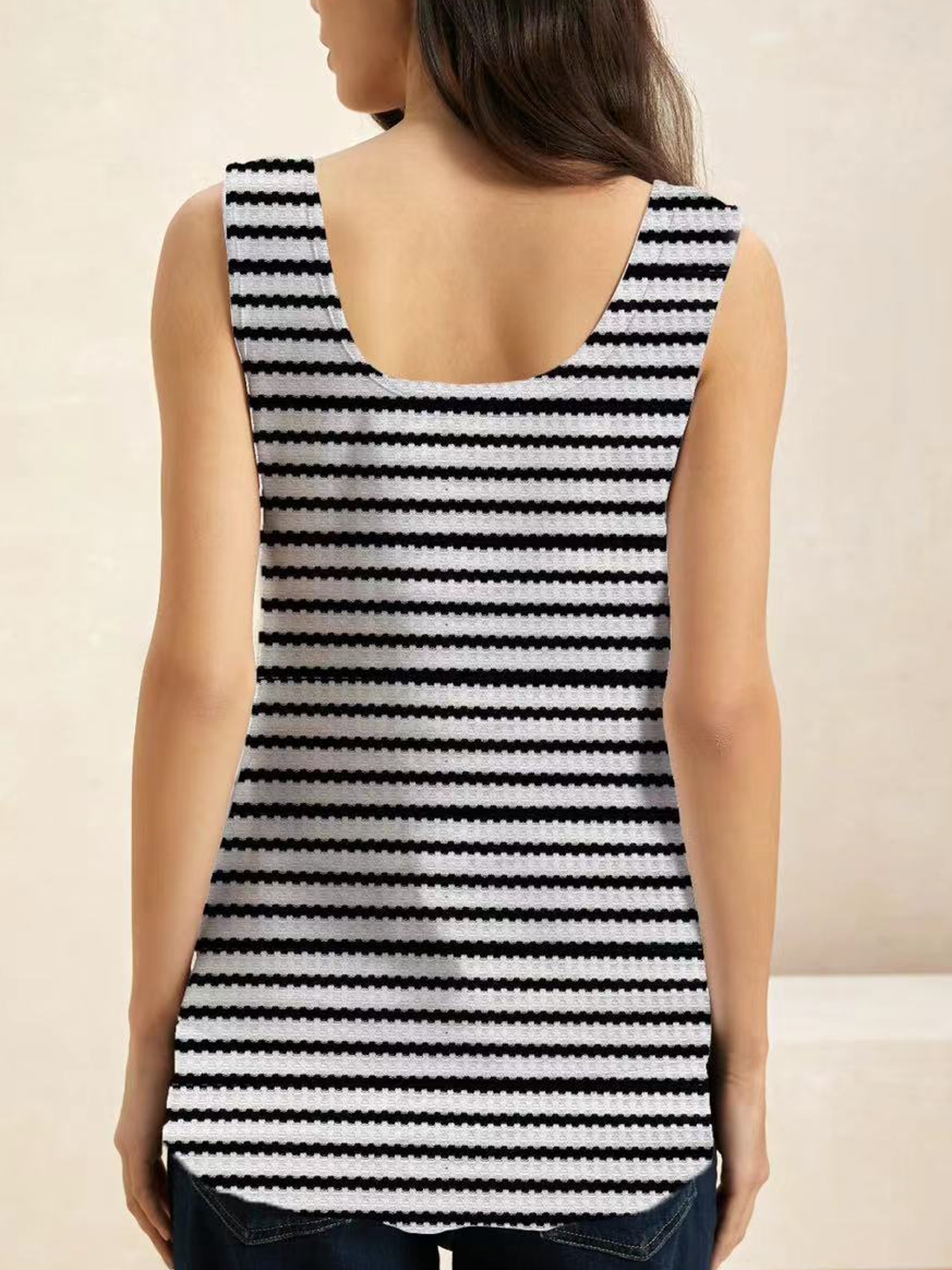 Women's Casual Lace Collar Striped Tank Top