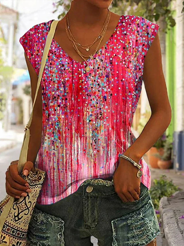 Casual V Neck Floral Tank Top