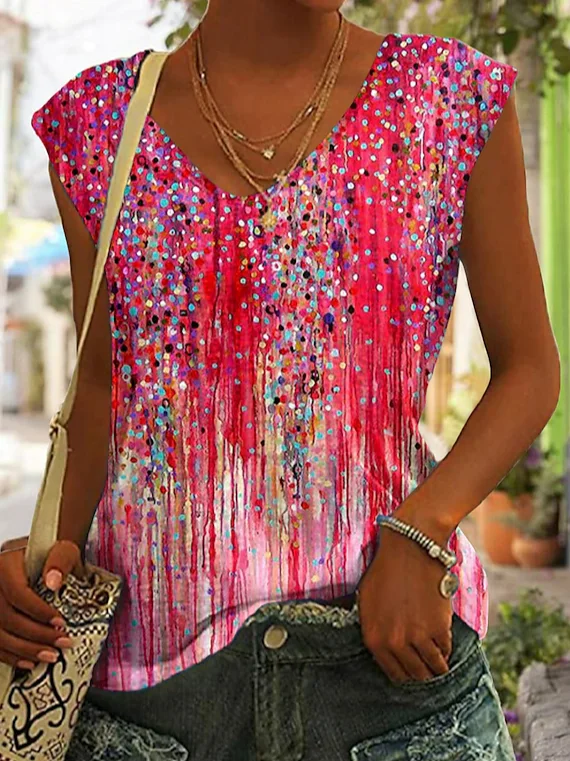 Casual V Neck Floral Tank Top