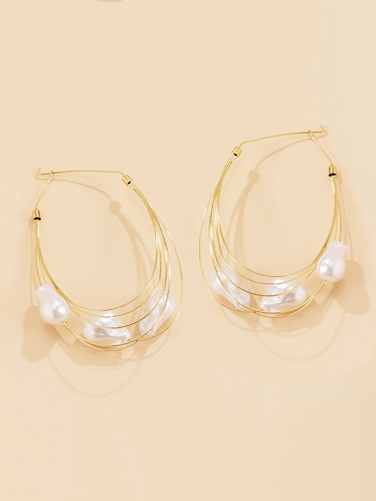 Baroque Style Imitation Pearl Multi-layer Hoop Earrings