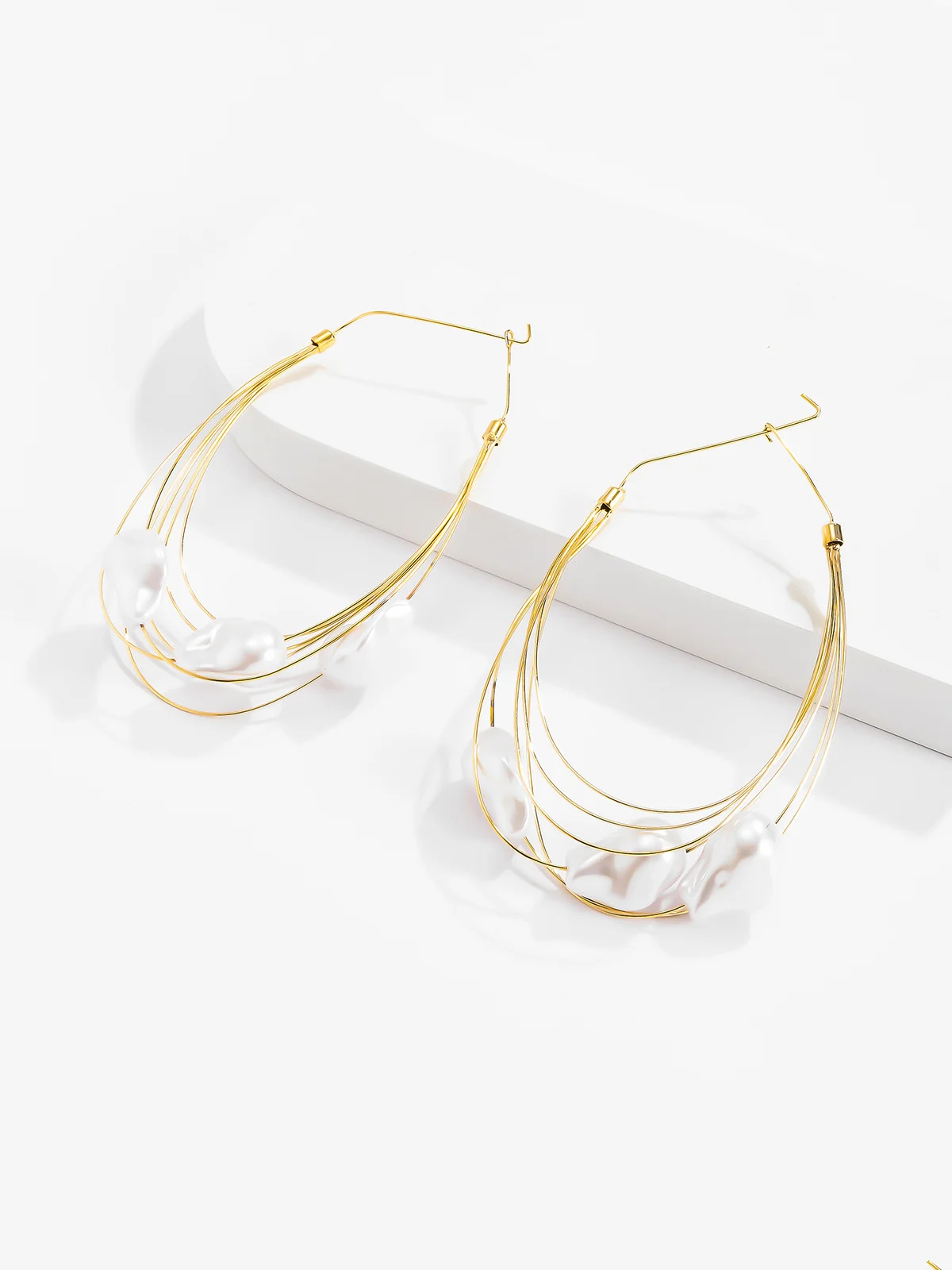 Baroque Style Imitation Pearl Multi-layer Hoop Earrings