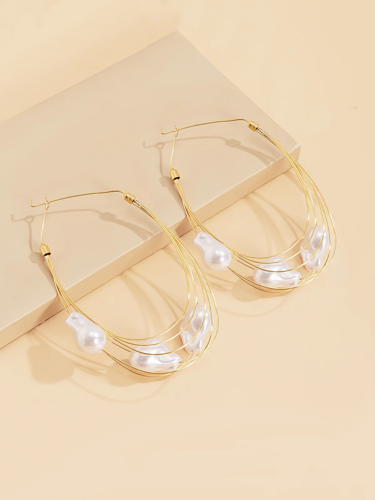 Baroque Style Imitation Pearl Multi-layer Hoop Earrings