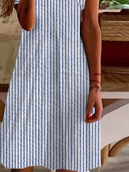 Women Striped Asymmetrical Short Sleeve Comfy Casual Short Dress