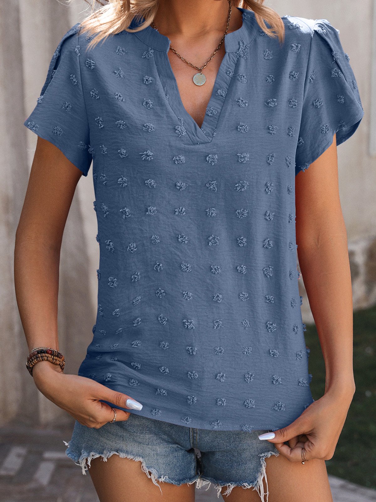 Shirt Collar Short Sleeve Plain Regular Loose Shirt For Women