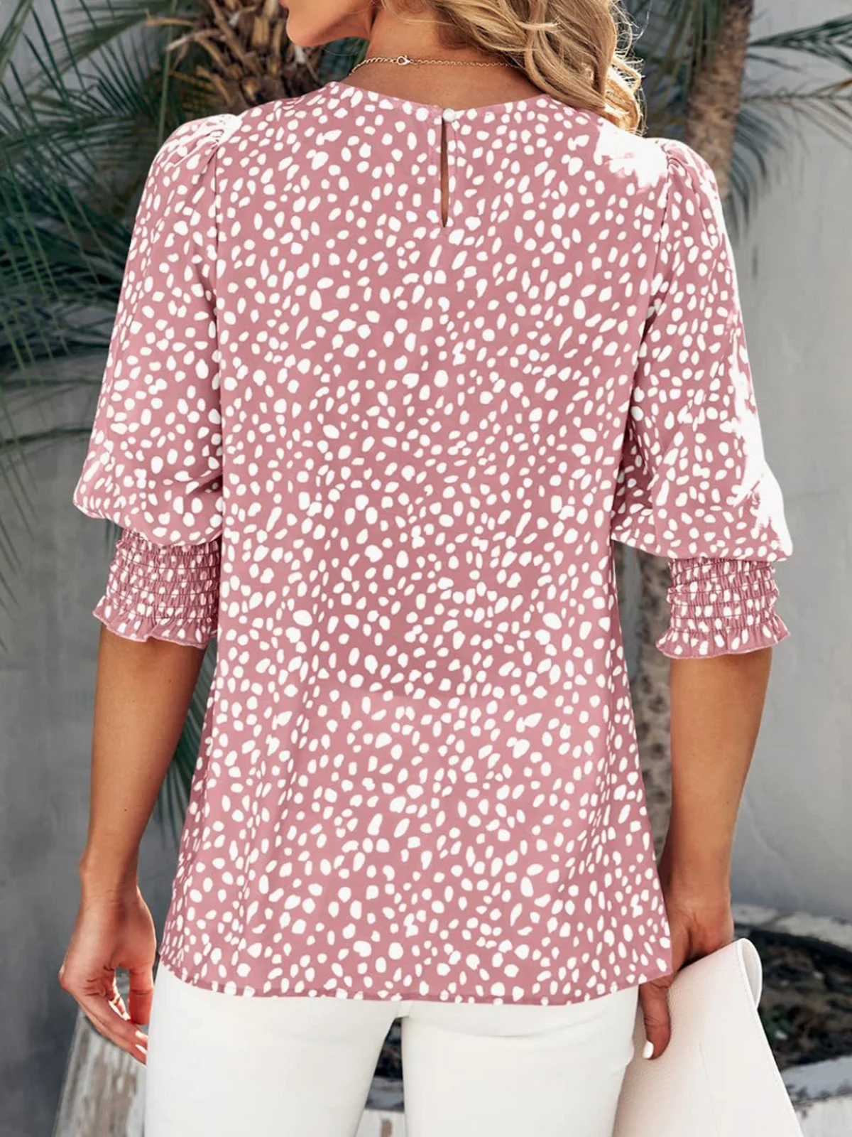 Women Summer Blouse Crew Neck Short Sleeve Small Floral Regular Loose Shirt