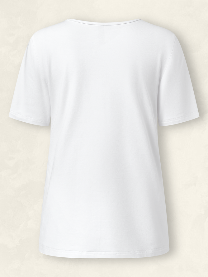 Casual Plain V Neck Long Sleeve T-shirt