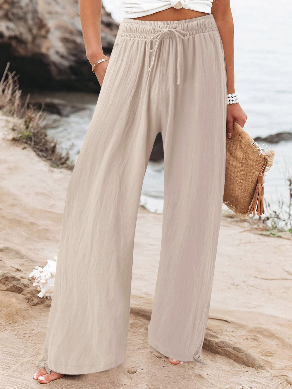 Women Casual Plain Daily Loose Long Pants