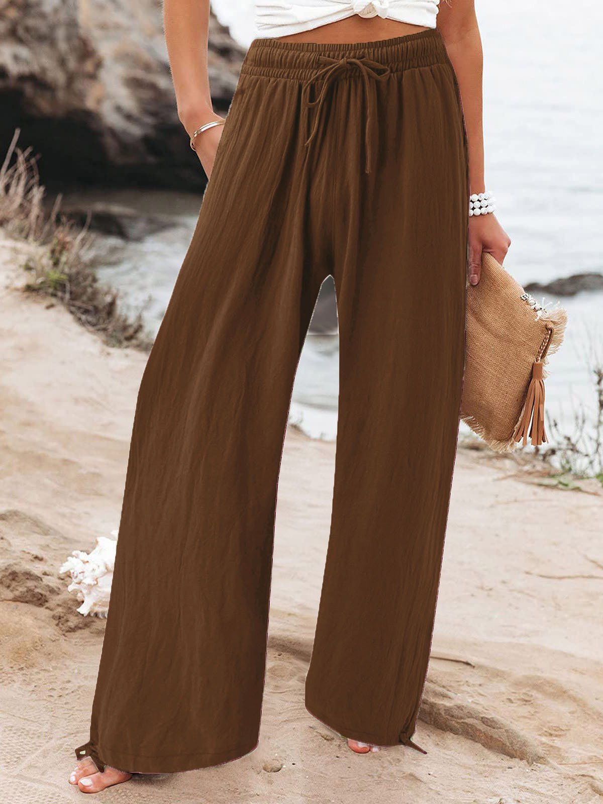 Women Casual Plain Daily Loose Long Pants