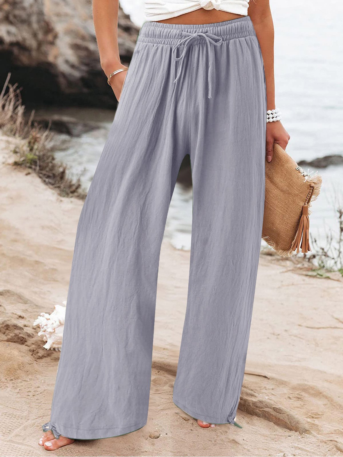 Women Casual Plain Daily Loose Long Pants