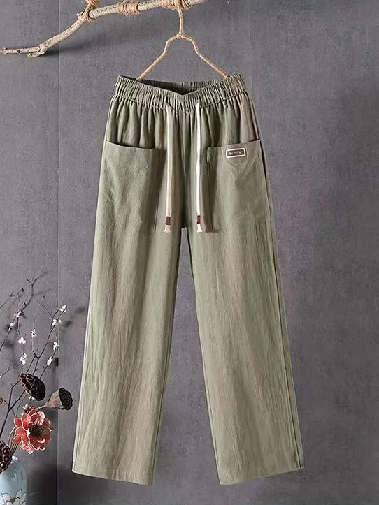 Casual Plain Long Elastic Waist Pant