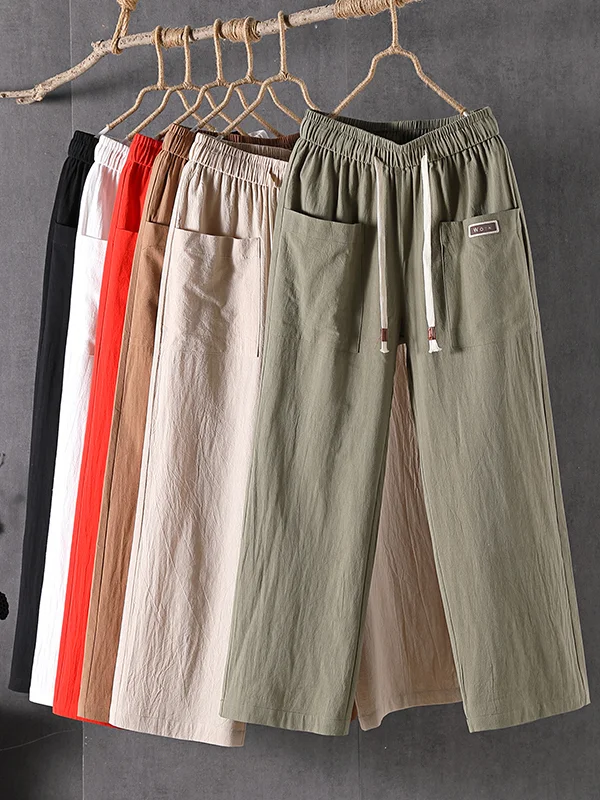 Casual Plain Long Elastic Waist Pant