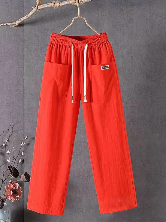 Casual Plain Long Elastic Waist Pant