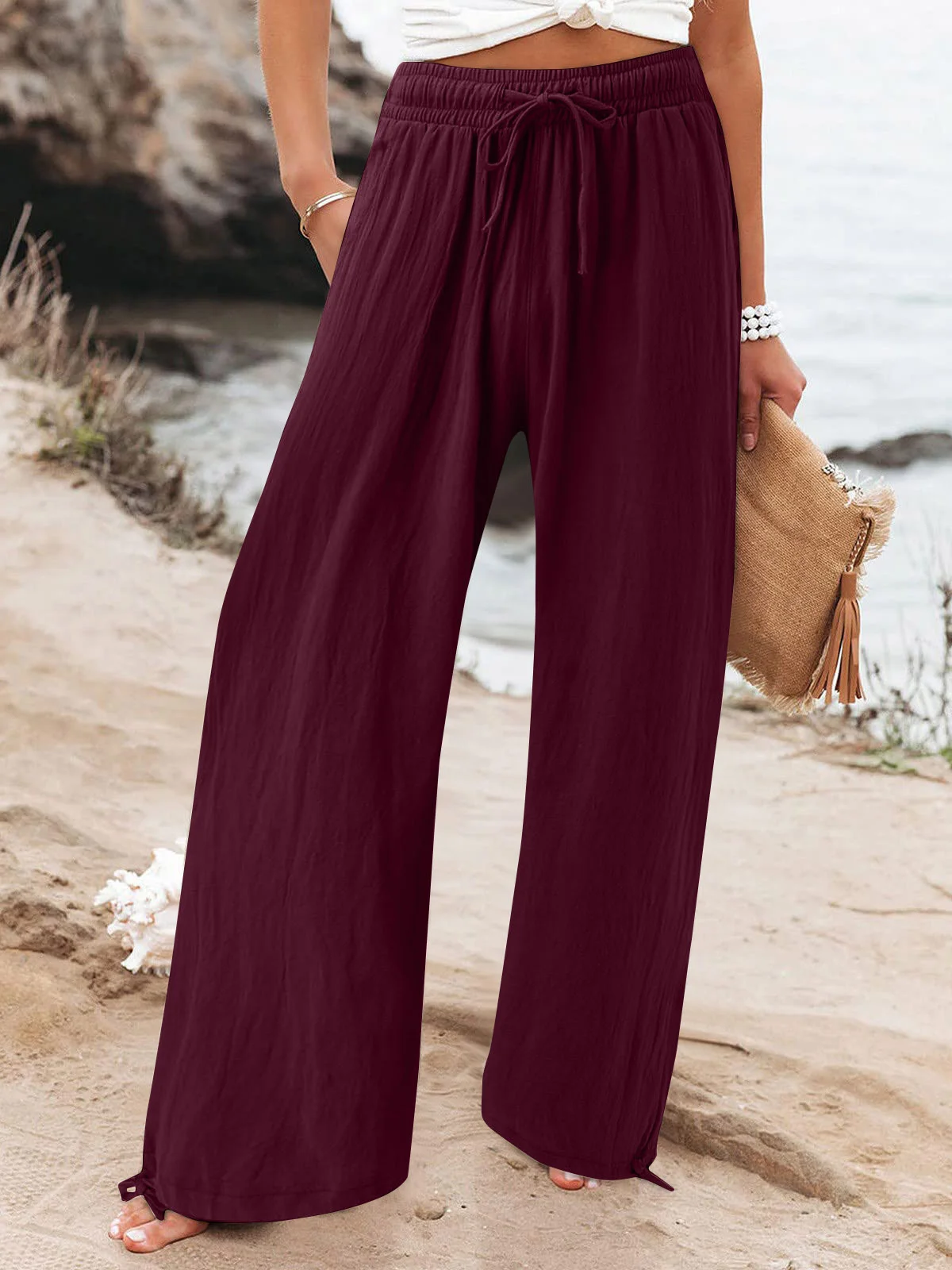 Women Casual Plain Daily Loose Long Pants