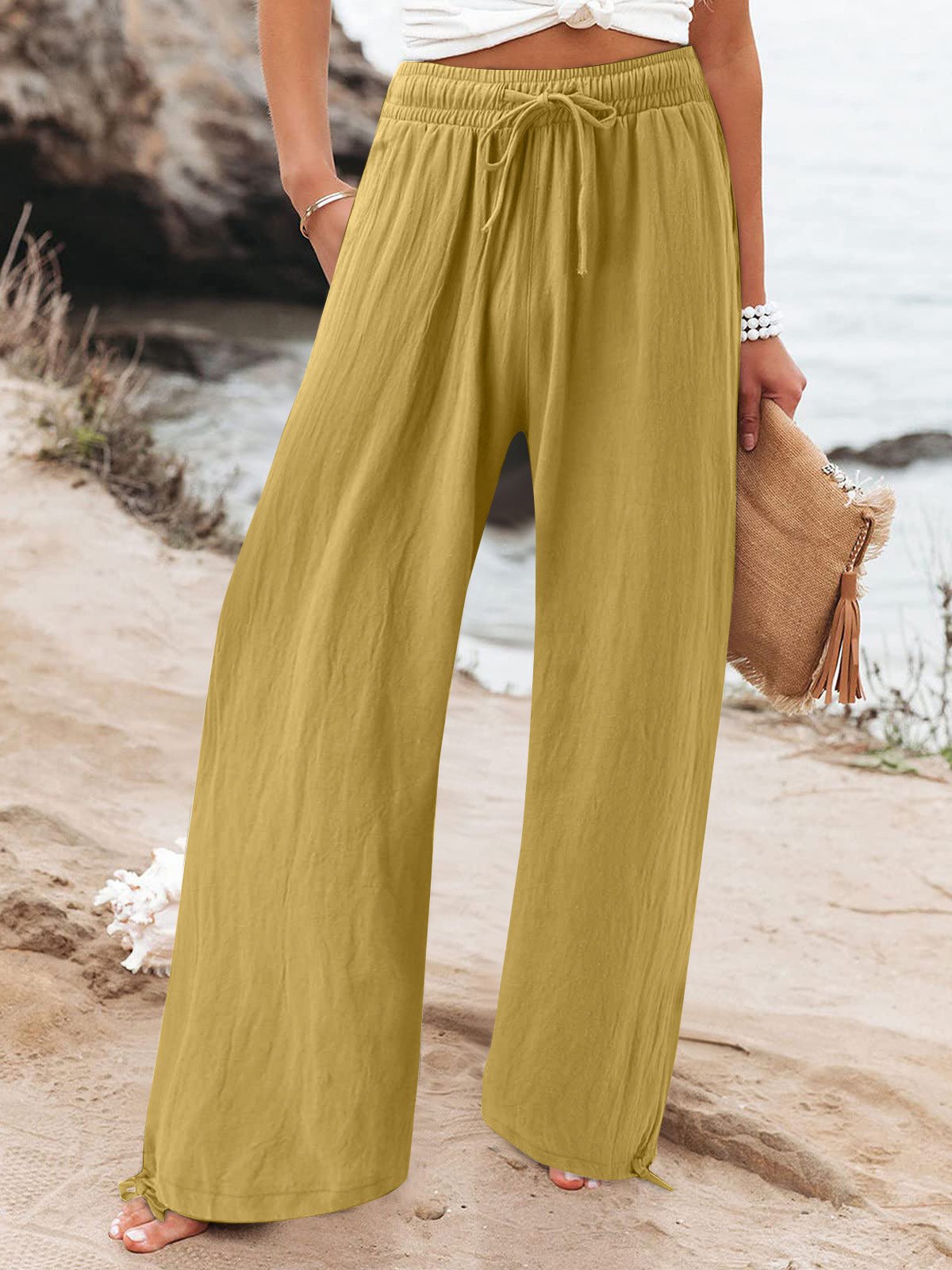 Women Casual Plain Daily Loose Long Pants