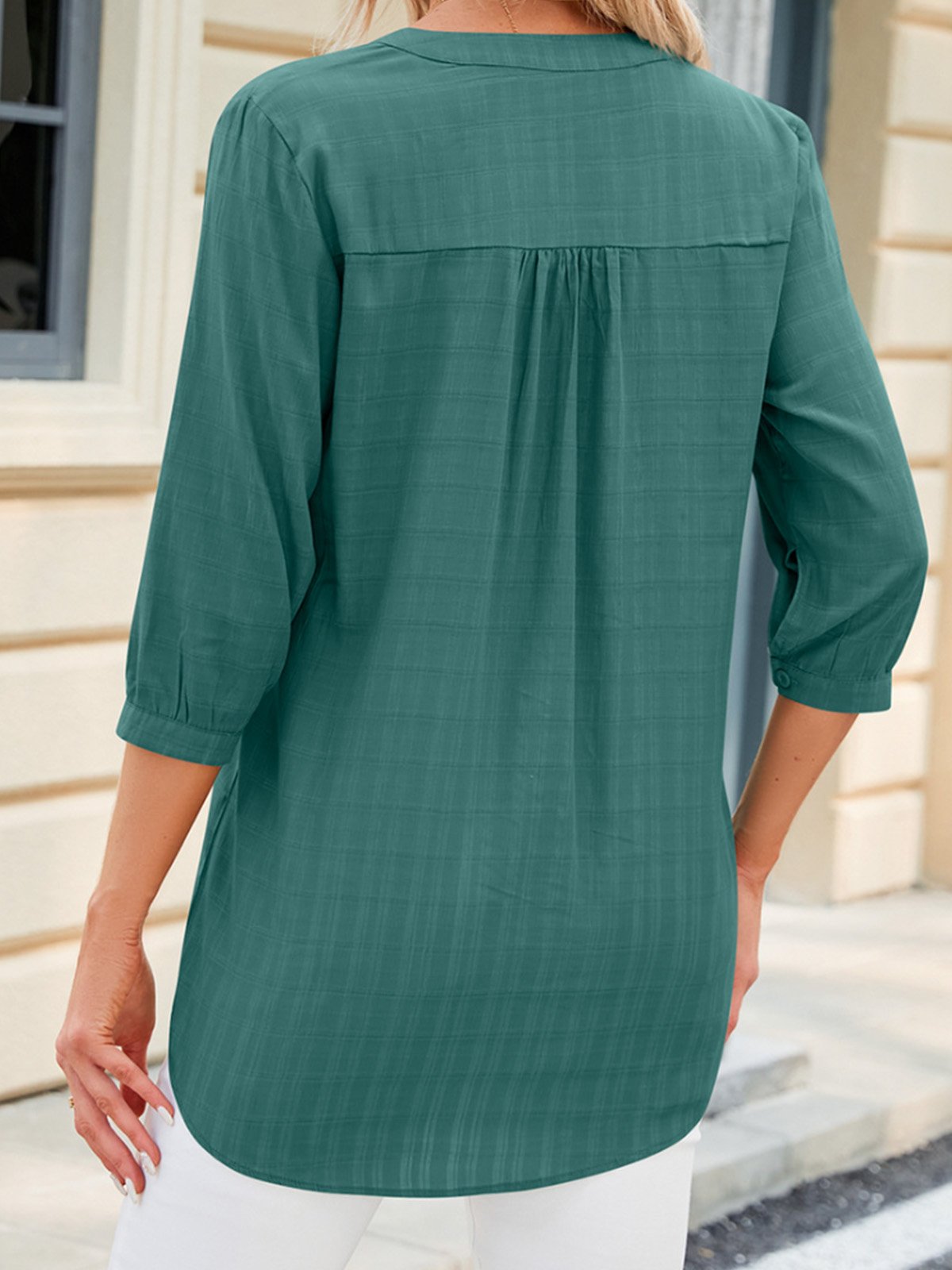 V Neck Half Sleeve Plain Regular Micro-Elasticity Regular Fit Shirt For Women