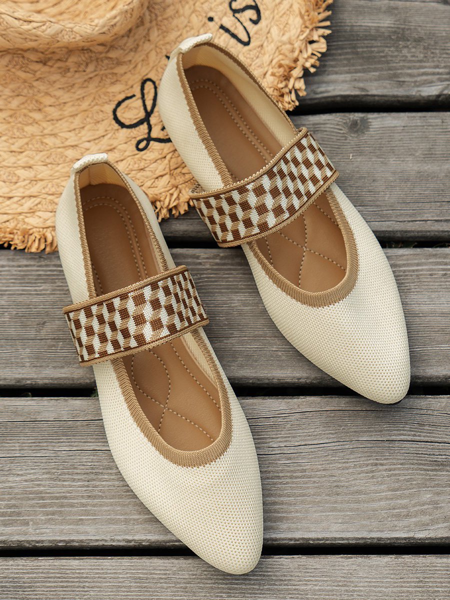 Casual Plaid Slip On Flat Heel Shallow Shoes