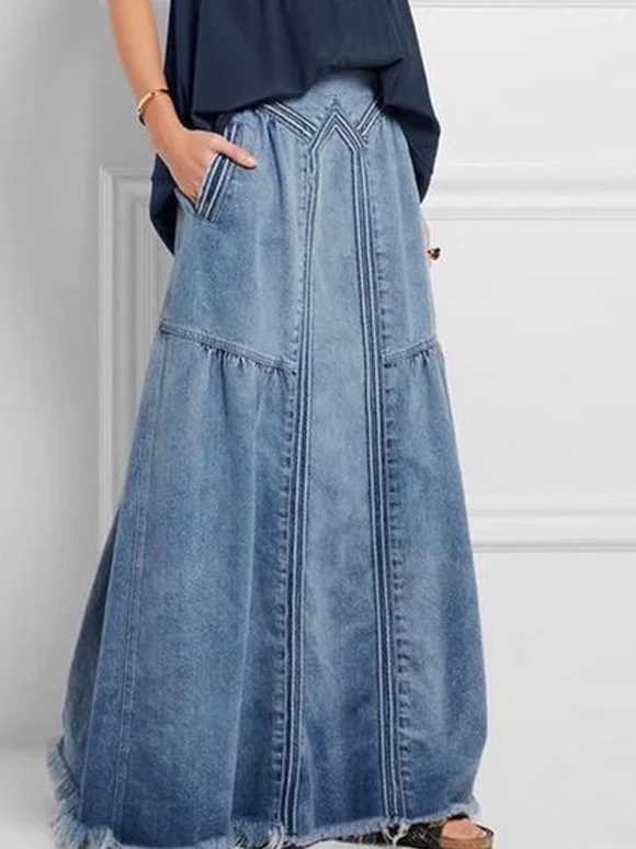 Casual Plain A-Line Natural Maxi Skirt