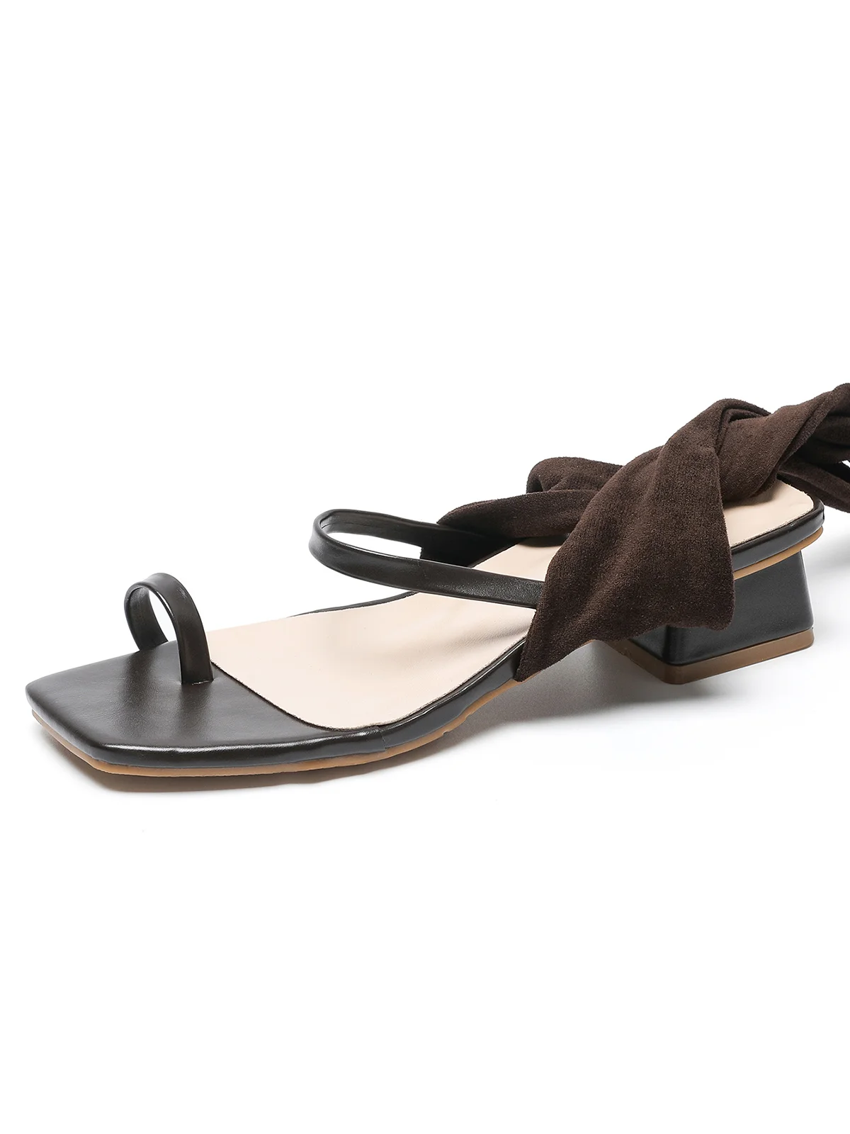 Urban Plain Non-Slip Lace-Up Low Heel Thong Sandals