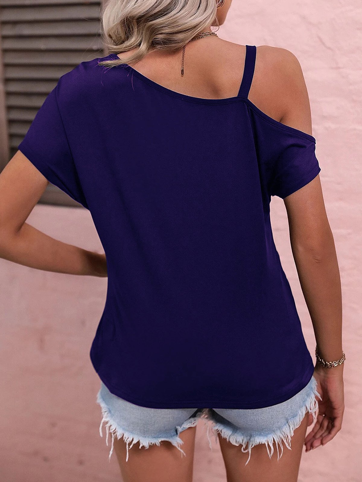 Short Sleeve Plain Regular Micro-Elasticity Loose Shirt For Women