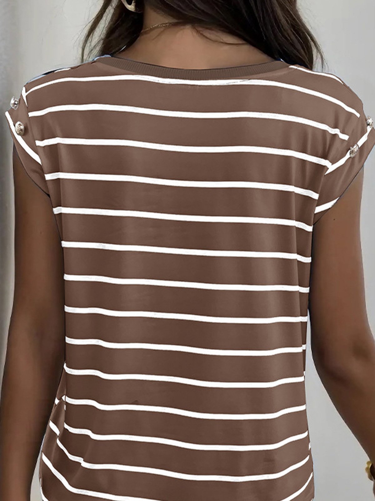 Crew Neck Short Sleeve Striped Regular Loose Shirt For Women