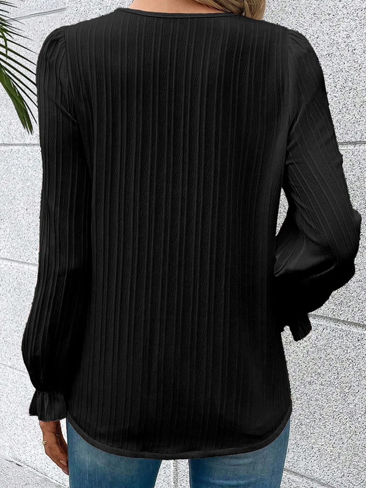 V Neck Long Sleeve Plain Regular Regular Fit Shirt For Women
