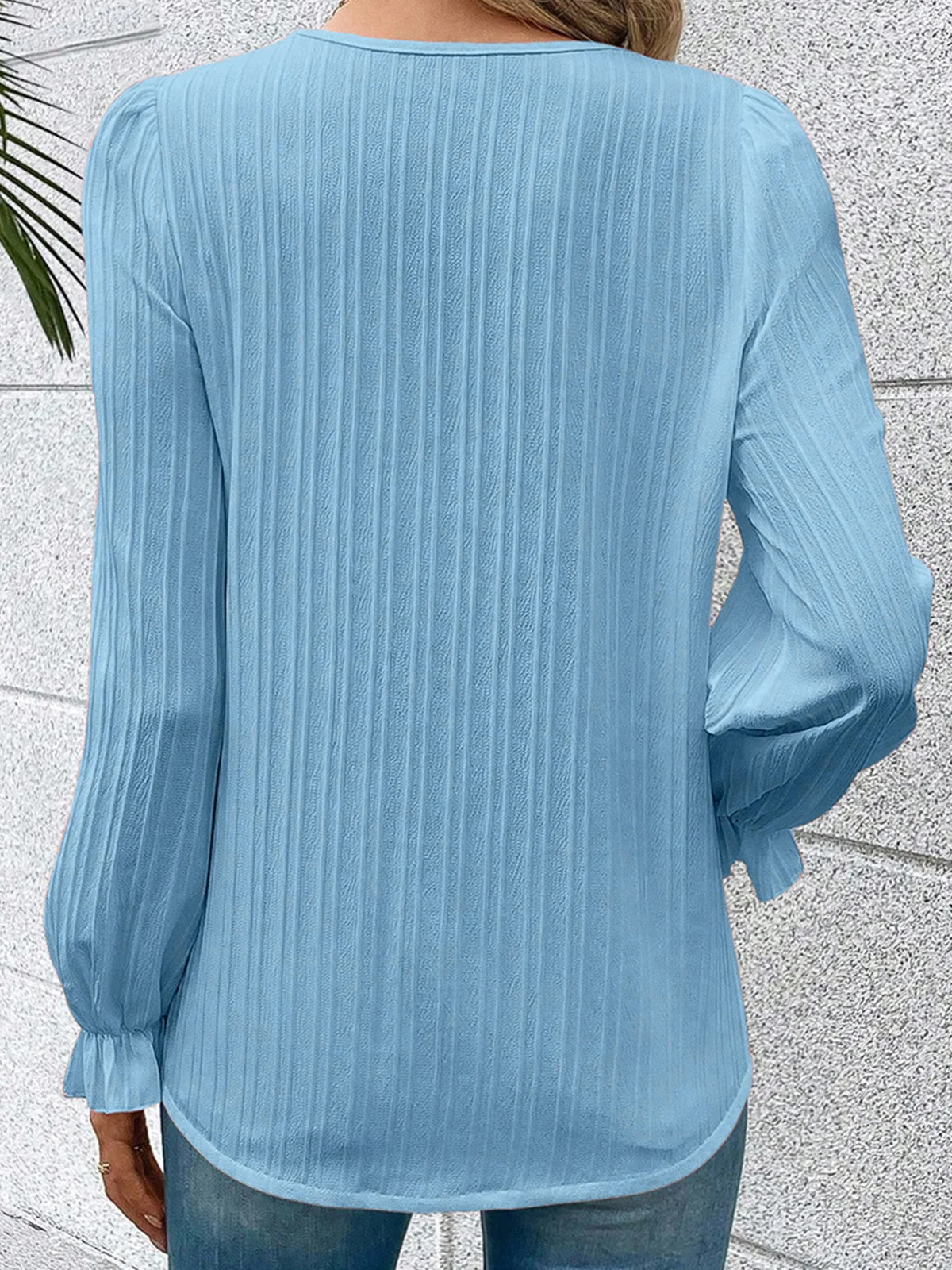 V Neck Long Sleeve Plain Regular Regular Fit Shirt For Women