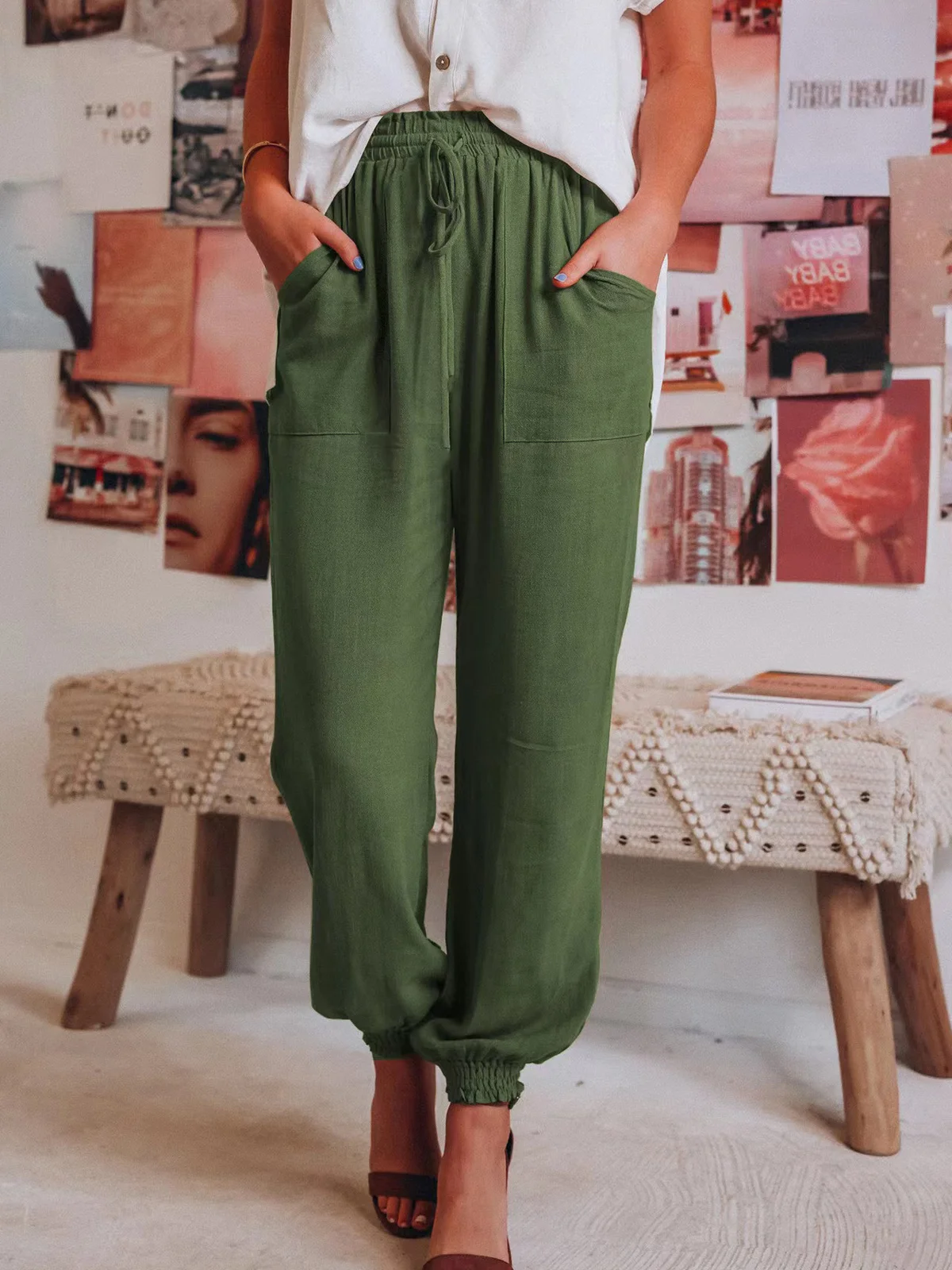 Women Casual Plain Long Pants