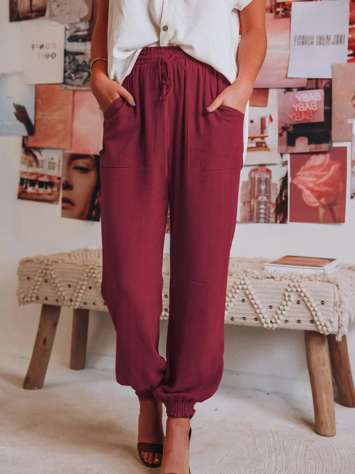 Women Casual Plain Long Pants