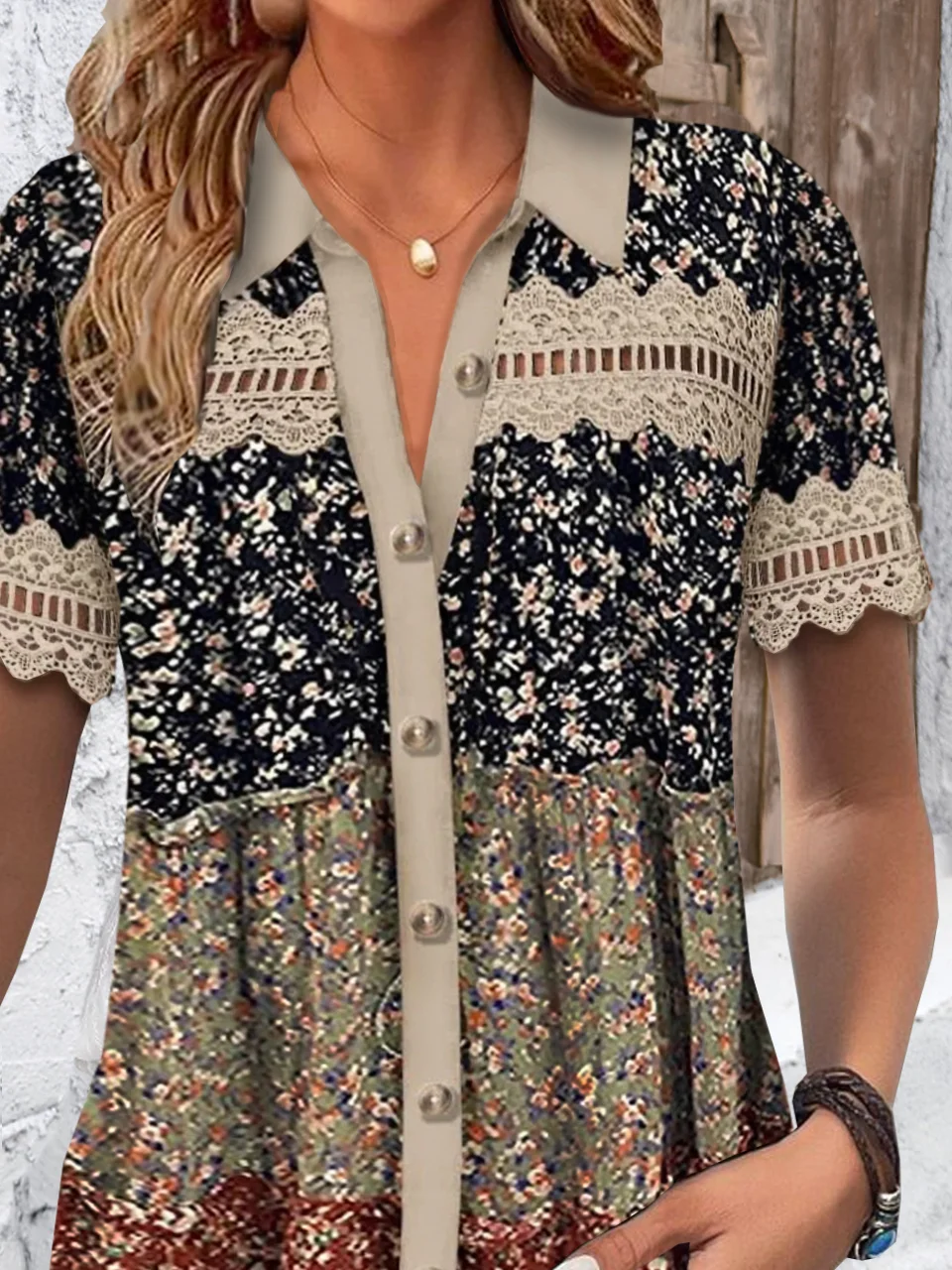 Women Summer Shirt Short Sleeve Floral Regular Loose Blouse