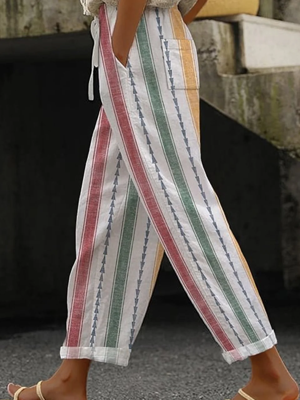 Women Casual Multicolor Striped Ankle Pants